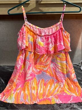 Lilly Pulitzer Pink & Orange Tropical Ruffle Tank